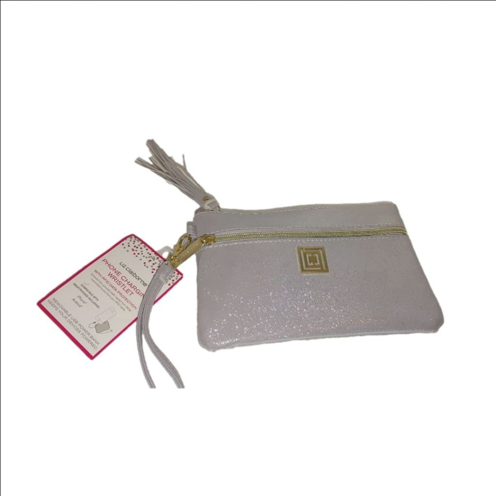 Liz Claiborne Phone Charging Wallet in Metallic Silver NWT